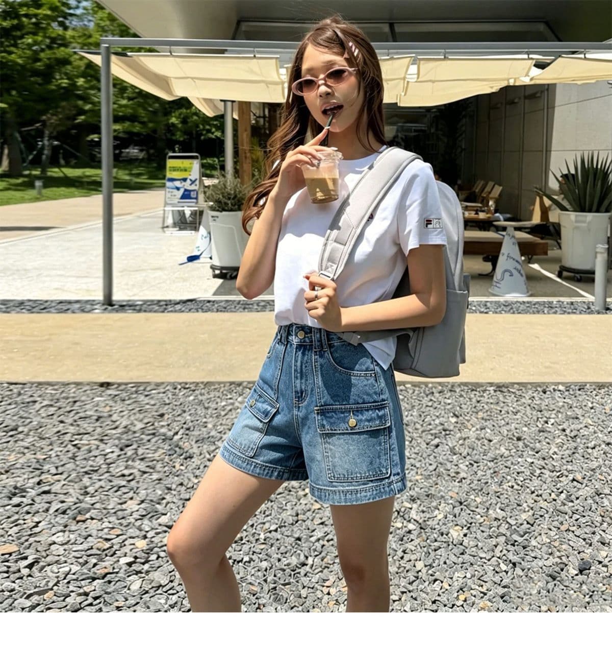 아메리칸 레트로 워크웨어 데님 반바지 여성 하이웨이스트 여름 루즈핏 슬림해 보이는 더블 주머니 디자인 센스 넓은 다리 뜨거운 바지 상세 이미지 5