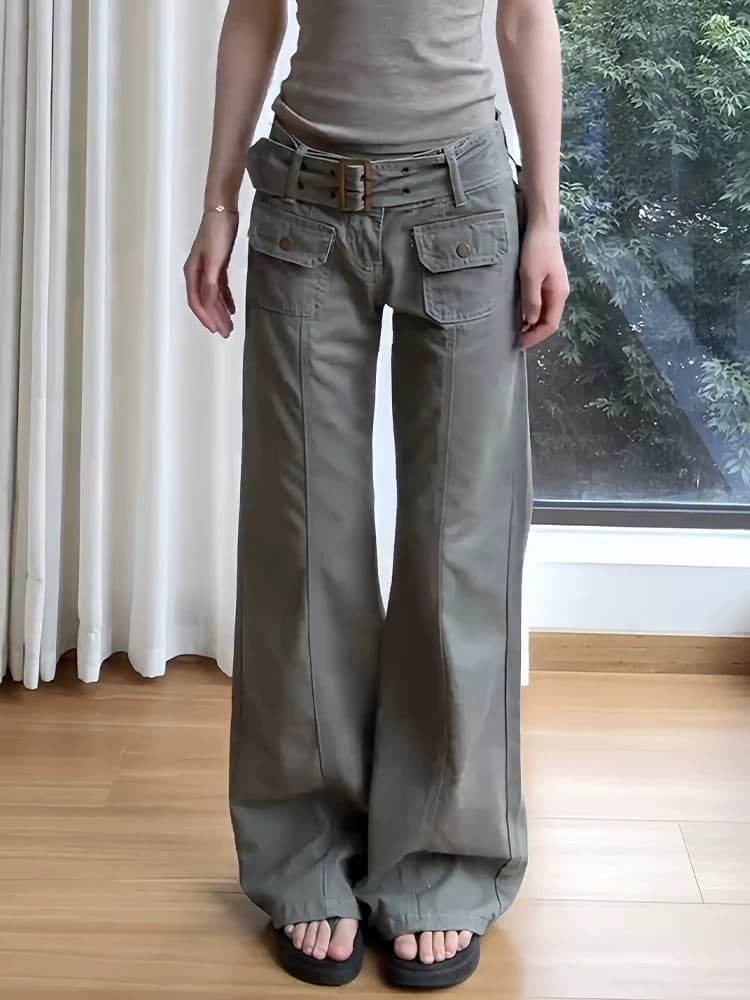 아메리칸 핫걸 레트로 회색 기능 바람 워크웨어 팬츠 아이들 여름 새로운 디자인 센스 루즈핏 스트레이트 바닥 청소 바지 이미지 4