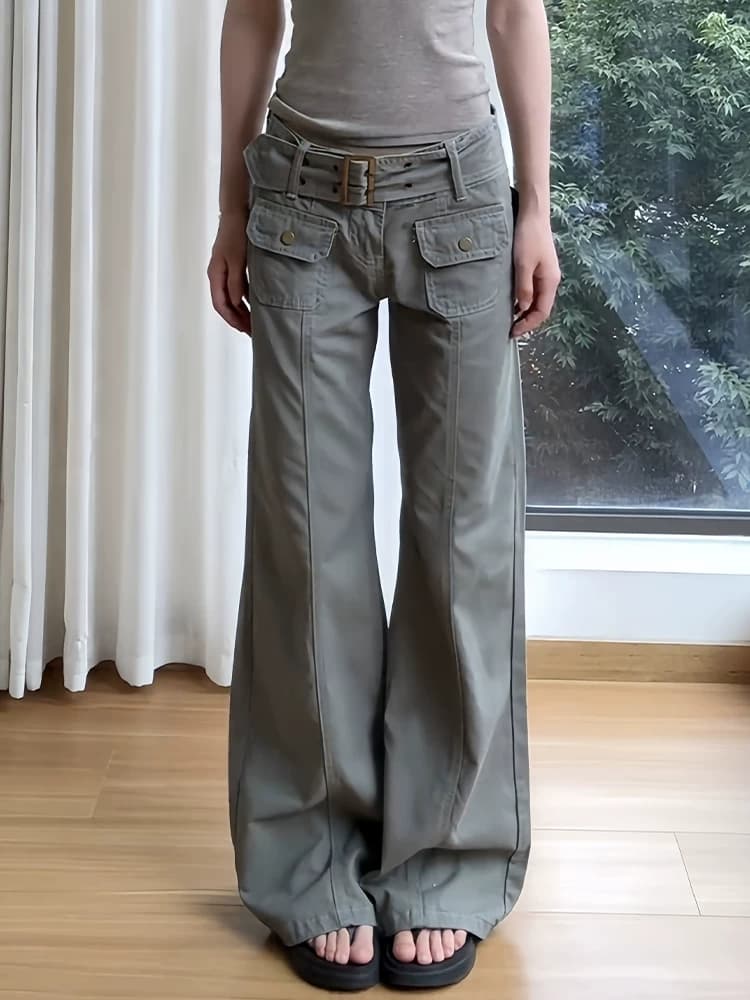아메리칸 핫걸 레트로 회색 기능 바람 워크웨어 팬츠 아이들 여름 새로운 디자인 센스 루즈핏 스트레이트 바닥 청소 바지