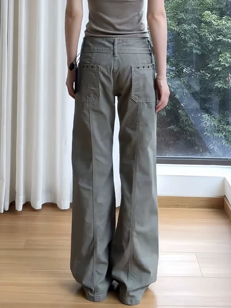 아메리칸 핫걸 레트로 회색 기능 바람 워크웨어 팬츠 아이들 여름 새로운 디자인 센스 루즈핏 스트레이트 바닥 청소 바지 상세 이미지 3