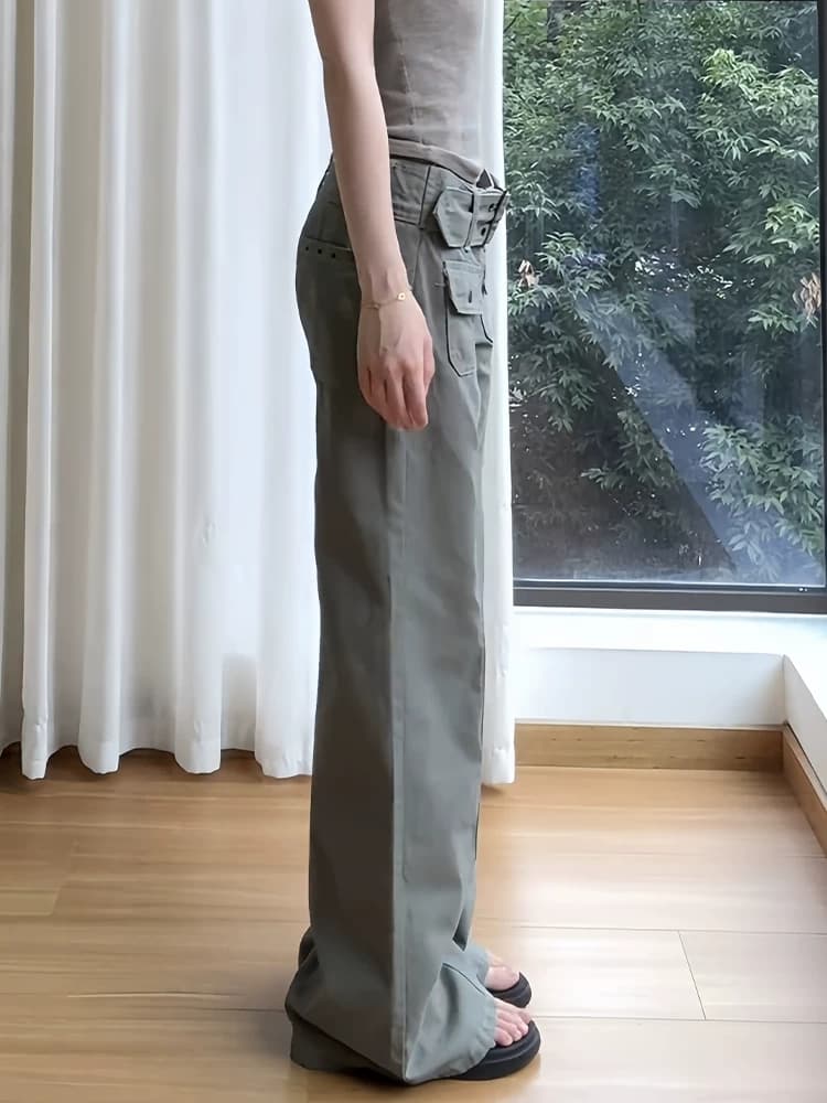 아메리칸 핫걸 레트로 회색 기능 바람 워크웨어 팬츠 아이들 여름 새로운 디자인 센스 루즈핏 스트레이트 바닥 청소 바지 상세 이미지 4