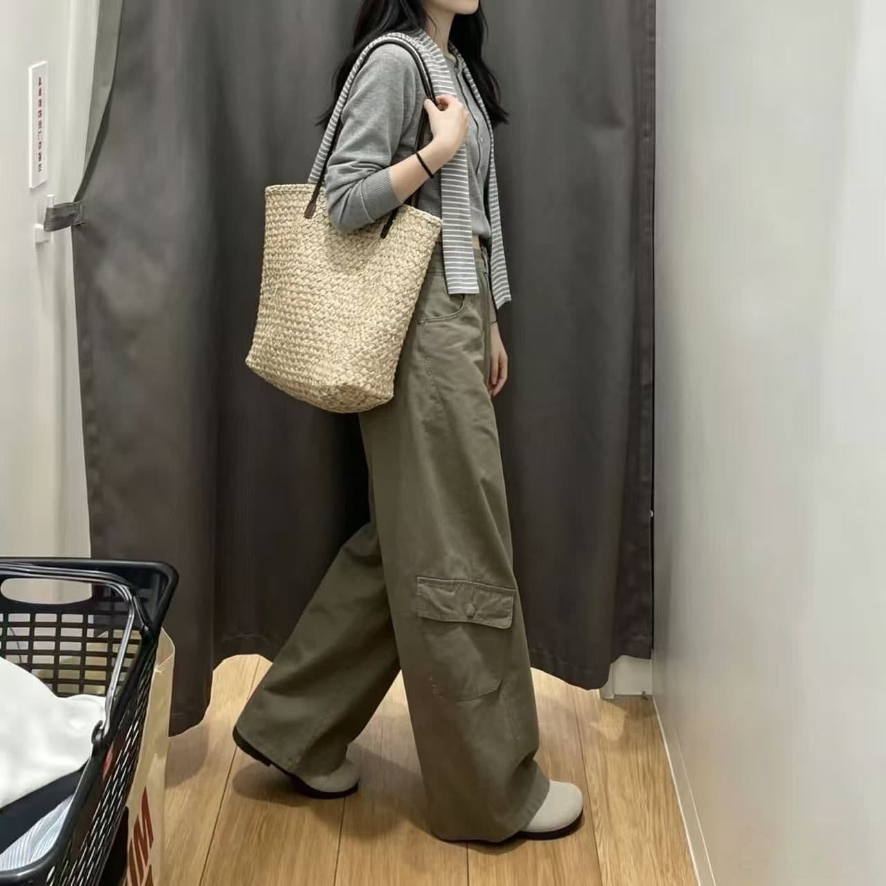 아메리칸 핫걸 워싱 회색 녹색 다용도 하이웨이스트 모통이 칼 워크웨어 모통이 칼 청바지 여성 여름 패션 롱 바지 이미지 3