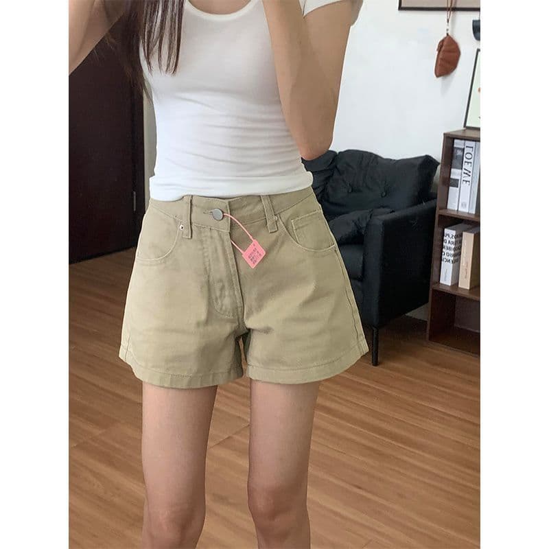 작은 키 검정색 아메리칸 레트로 데님 반바지 여성 여름 새로운 이후 플립 커버 주머니 디자인 슬림해 보이는 핫걸 핫 바지 상세 이미지 12