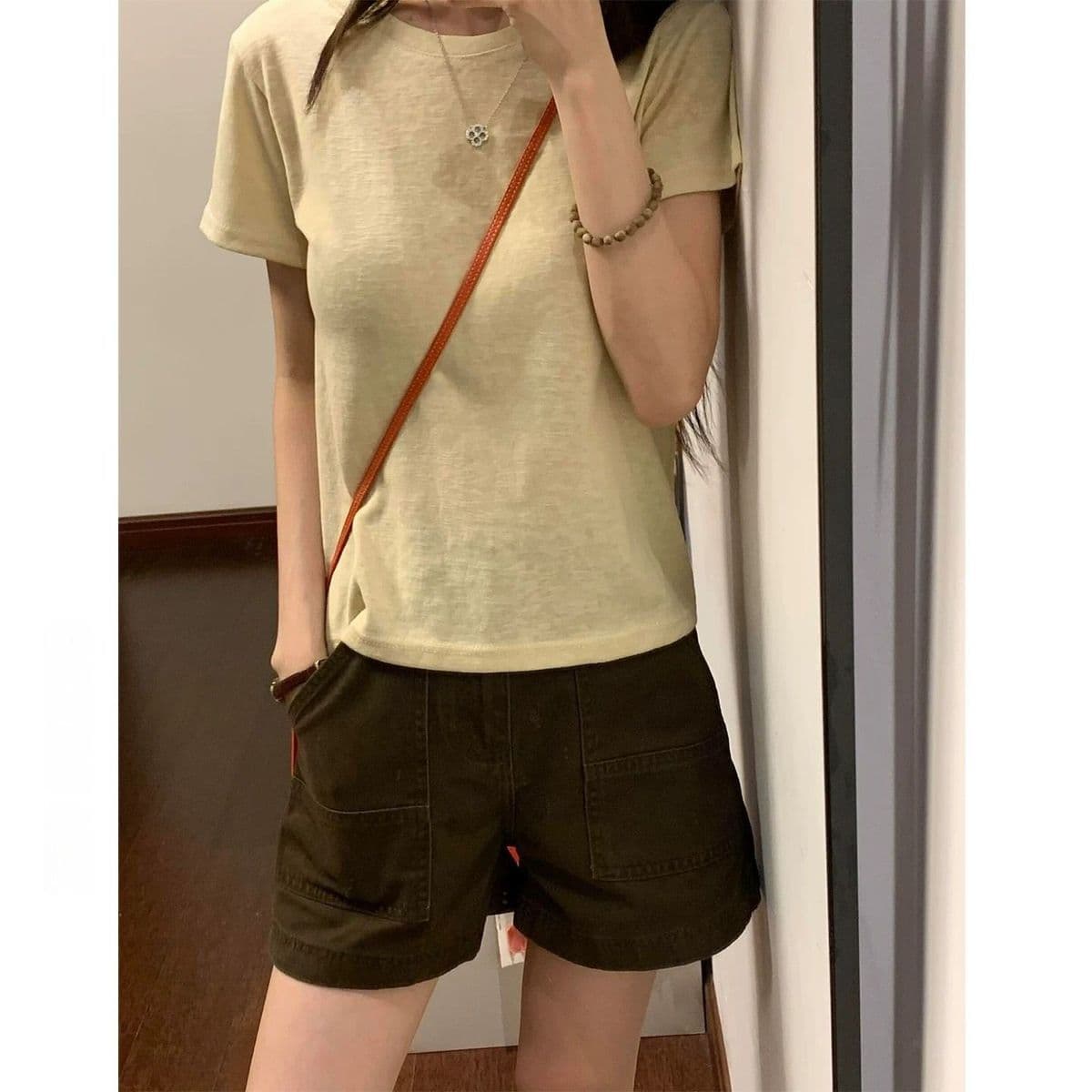 작은 키 레트로 브라운 하이웨이스트 워크웨어 스트레이트 데님 반바지 여성 여름 핫걸 루즈핏 슬림해 보이는 뜨거운 바지 상세 이미지 5
