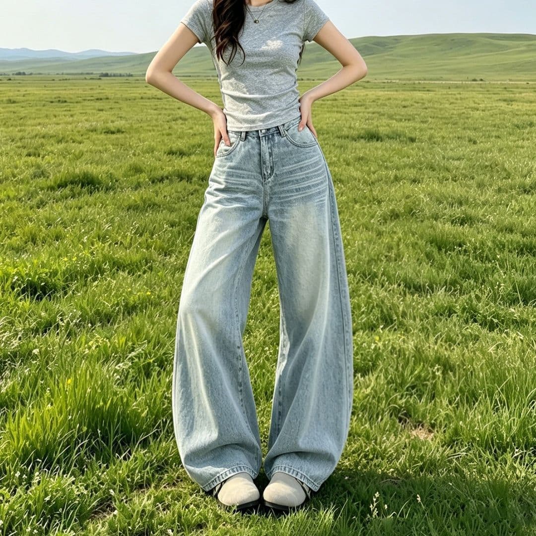 레트로 모통이 칼 넓은 다리 청바지 여성 2026 여름 새로운 루즈핏 패션 캐주얼 느긋한 바람 다용도 와이드 레그 팬츠 상세 이미지 7