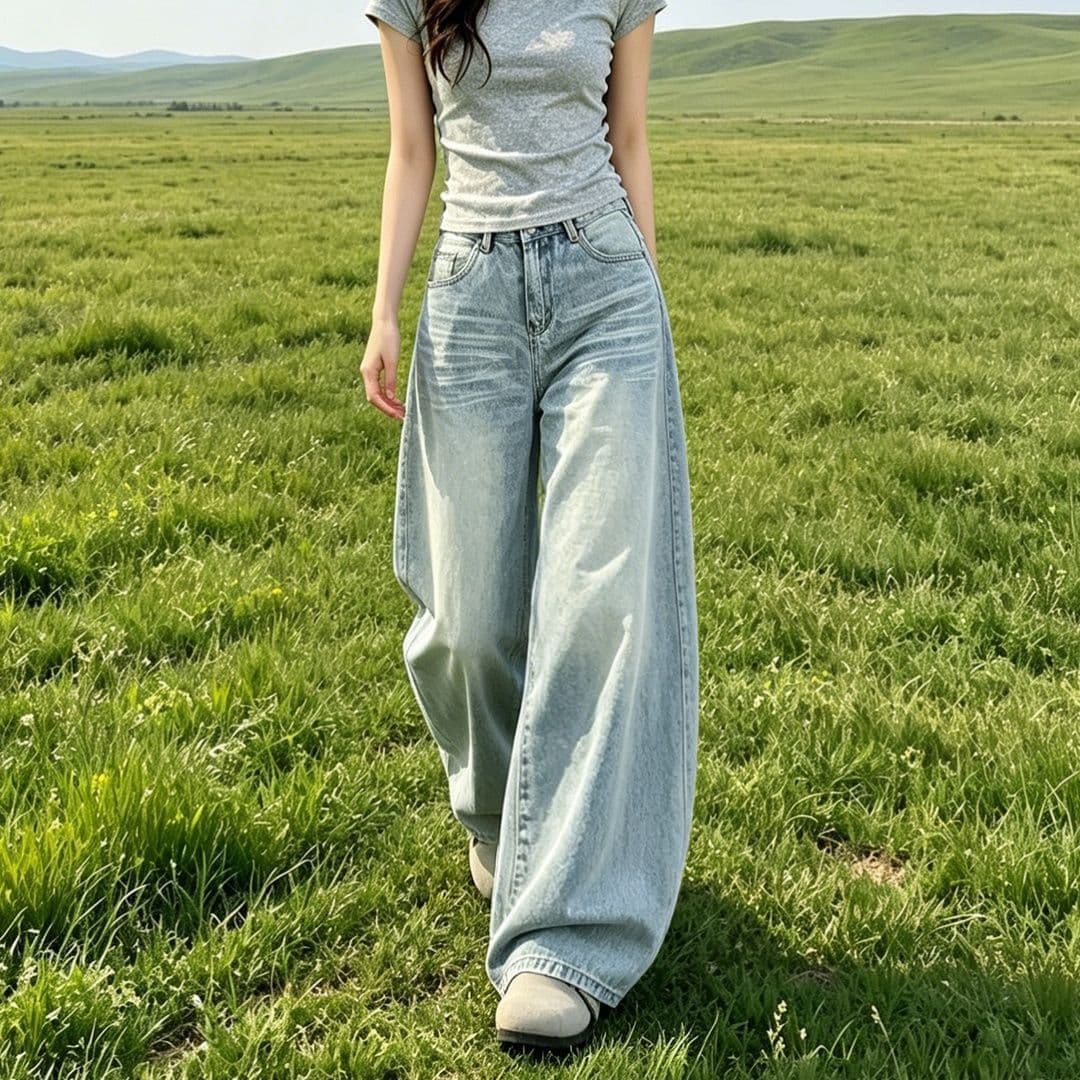 레트로 모통이 칼 넓은 다리 청바지 여성 2026 여름 새로운 루즈핏 패션 캐주얼 느긋한 바람 다용도 와이드 레그 팬츠 상세 이미지 8