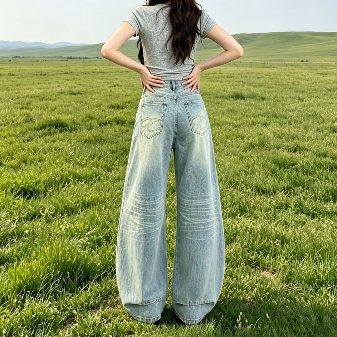 레트로 모통이 칼 넓은 다리 청바지 여성 2026 여름 새로운 루즈핏 패션 캐주얼 느긋한 바람 다용도 와이드 레그 팬츠 상세 이미지 10