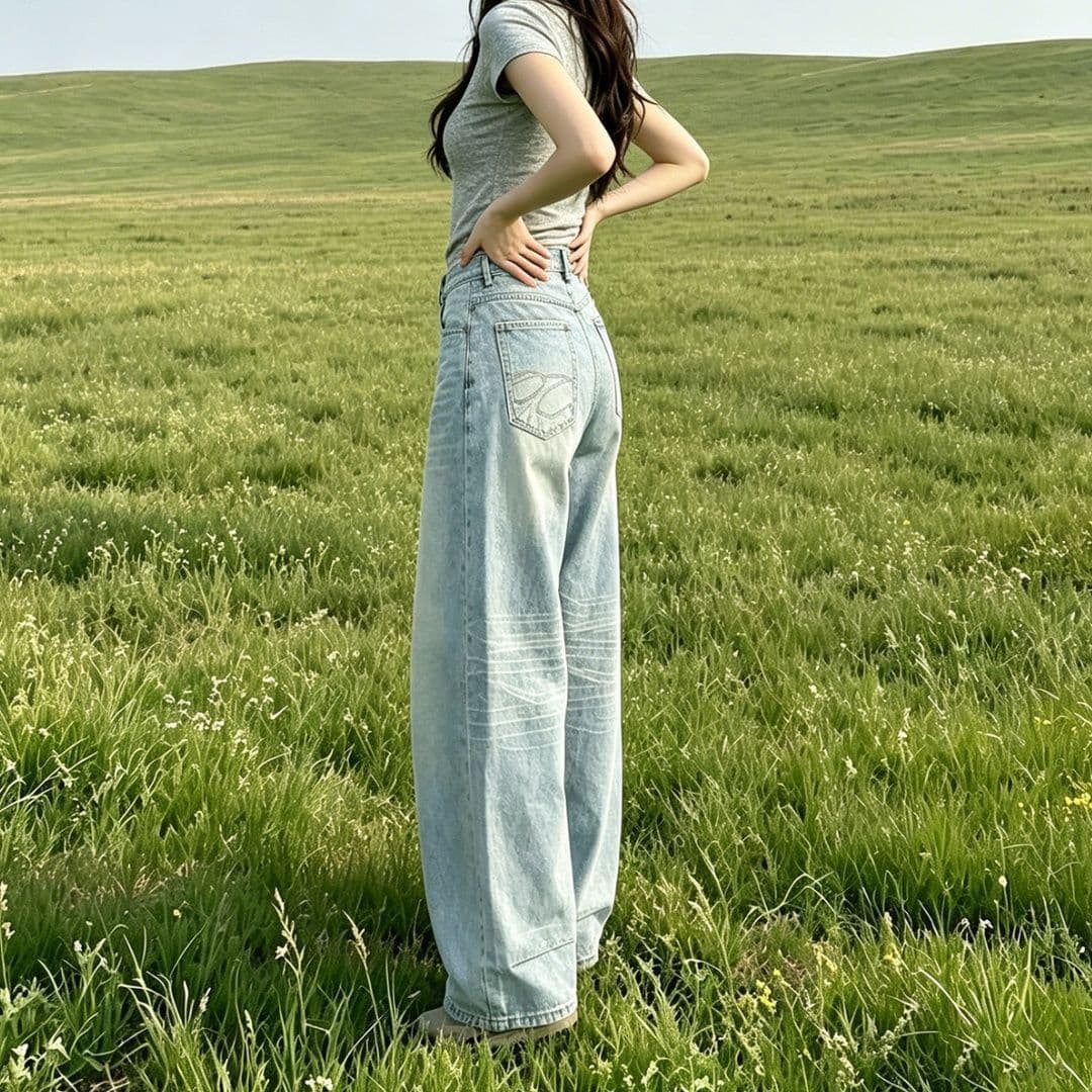 레트로 모통이 칼 넓은 다리 청바지 여성 2026 여름 새로운 루즈핏 패션 캐주얼 느긋한 바람 다용도 와이드 레그 팬츠 상세 이미지 12