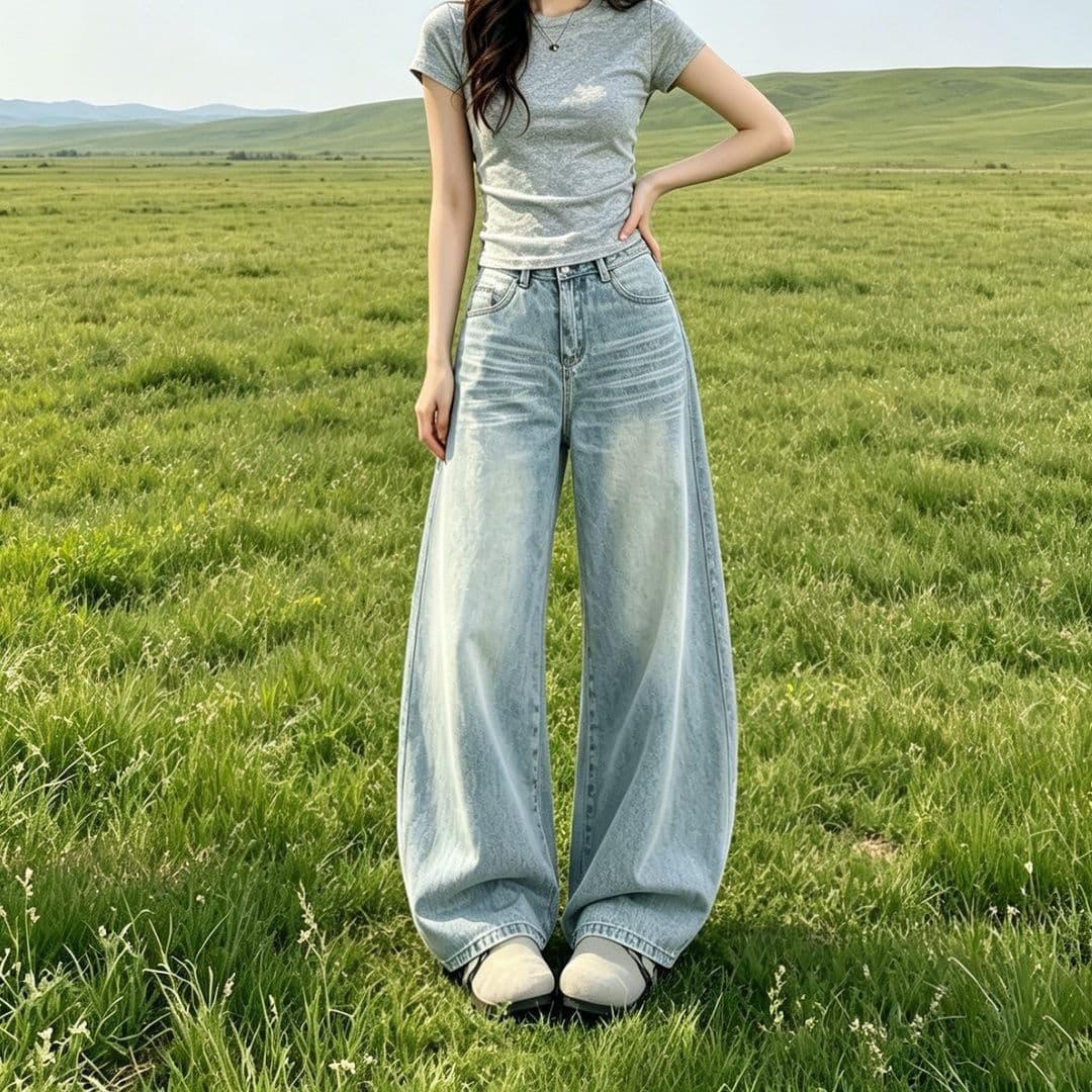 레트로 모통이 칼 넓은 다리 청바지 여성 2026 여름 새로운 루즈핏 패션 캐주얼 느긋한 바람 다용도 와이드 레그 팬츠 상세 이미지 14