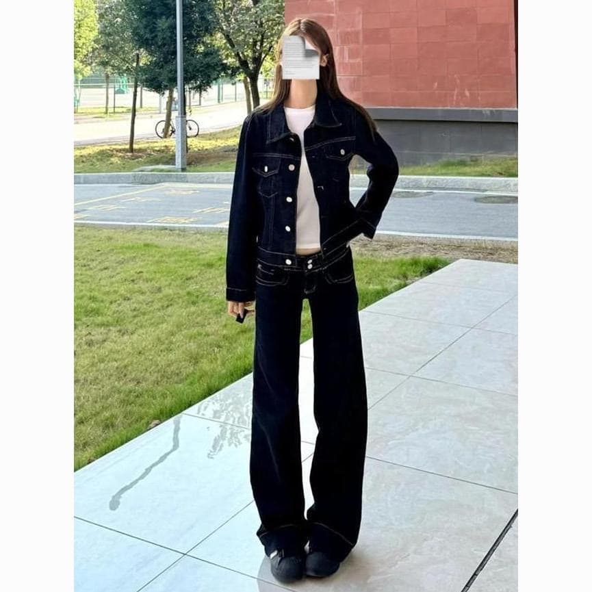작은 키 아메리칸 작은 대중 부츠컷 넓은 다리 청바지 여성 가을 로우 웨이스트 루즈핏 다용도 스트레이트 나팔 바지 상세 이미지 5