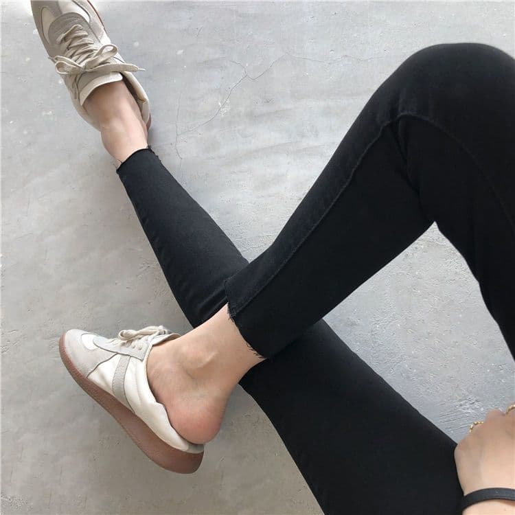 작은 키 블랙 회색 연필 거친 가장자리 청바지 여성 가을 겨울 8 점 단단한 높이 폭탄 몸매 가꾸기 다용도 작은 발 바지 상세 이미지 17