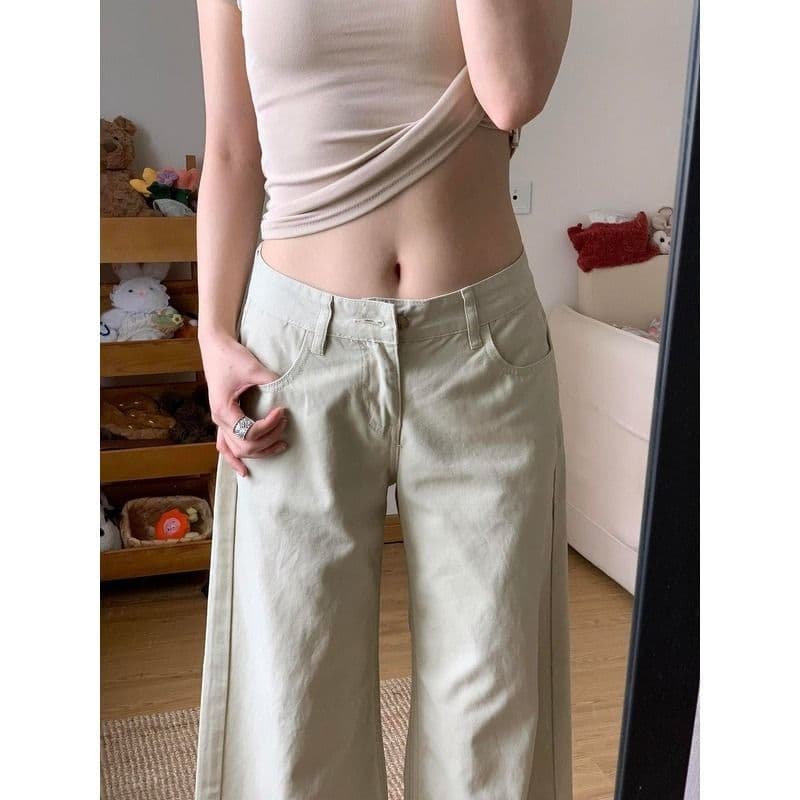 작은 키 아메리칸 살구 색상 워싱 스트레이트 청바지 여성 가을 이후 주머니 디자인 하이웨이스트 슬림해 보이는 루즈핏 긴 바지 상세 이미지 7
