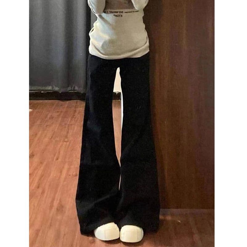 아메리칸 검정색 부츠컷 핫걸 로우 웨이스트 청바지 여성 가을 새로운 몸매 가꾸기 슬림해 보이는 바닥 청소 다용도 나팔 바지 이미지 3