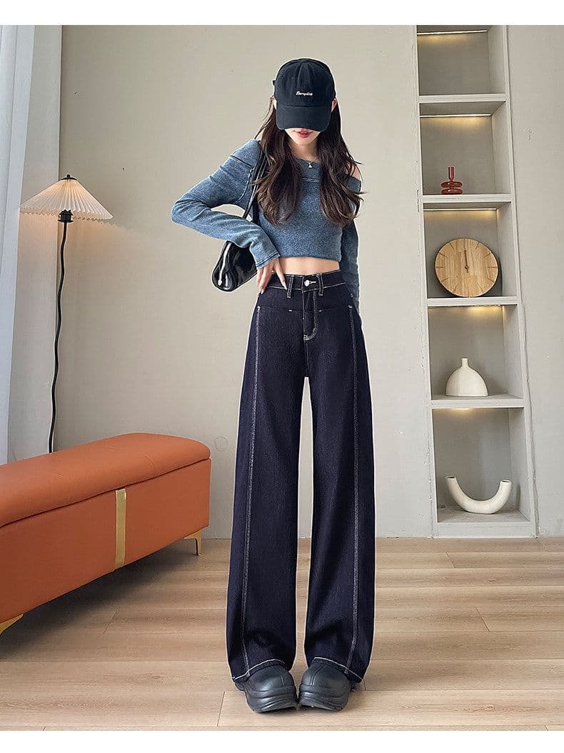 베이지 색 스트레이트 청바지 여성 가을 2026 년 새로운 세련된 하이웨이스트 슬림해 보이는 루즈핏 도루 센스 와이드 레그 팬츠 어린이 상세 이미지 21