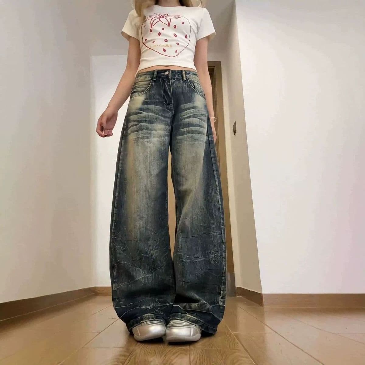 작은 대중 느긋한 아메리칸 2026 여름 와이드 레그 팬츠 대나무 마디 워싱 레트로 슬림해 보이는 불모지 바람 바닥 청소 모통이 칼 청바지 상세 이미지 7