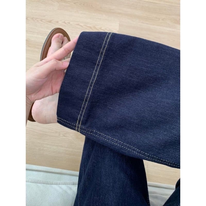 작은 키 아메리칸 단 닝 블루 부츠컷 청바지 여성 새로운 하이웨이스트 도루 센스 루즈핏 슬림해 보이는 넓은 다리 바닥 청소 긴 바지 상세 이미지 6