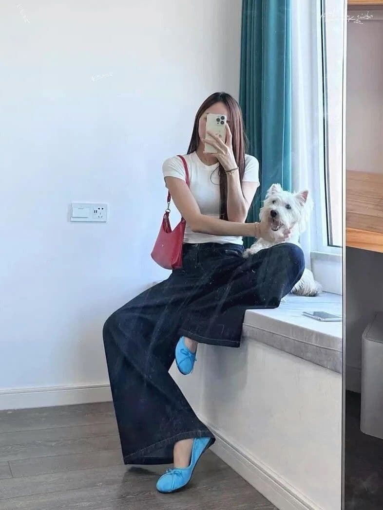 아메리칸 워싱 순수한 욕망 바람 레트로 진한 파란색 청바지 가을 새로운 하이웨이스트 슬림해 보이는 넓은 다리 바닥 청소 바지 vibe 상세 이미지 8