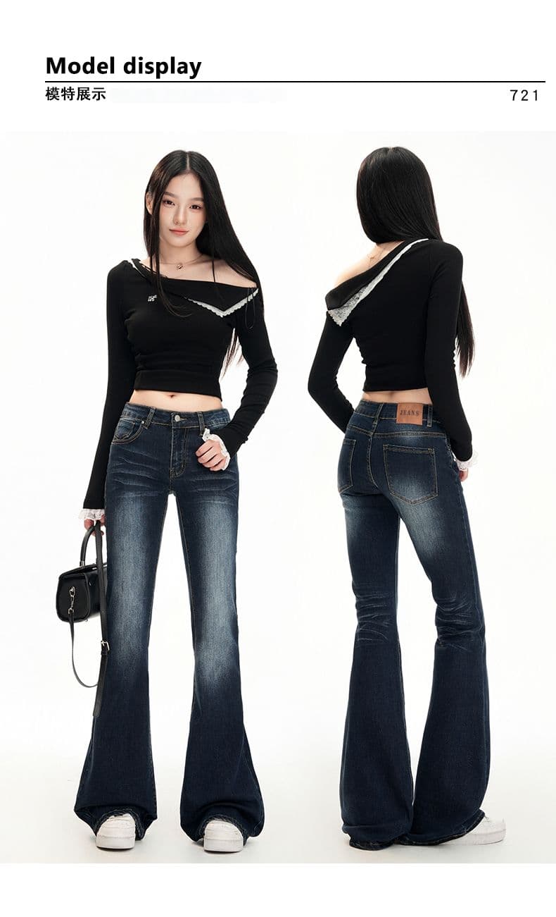 아메리칸 레트로 핫걸 로우 웨이스트 나팔 바지 가을 겨울 몸매 가꾸기 슬림해 보이는 다용도 데님 바닥 청소 바지 아이들 상세 이미지 5