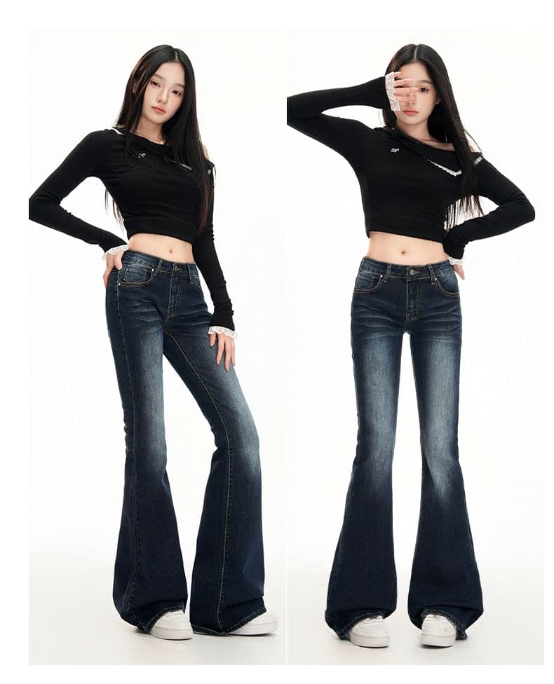 아메리칸 레트로 핫걸 로우 웨이스트 나팔 바지 가을 겨울 몸매 가꾸기 슬림해 보이는 다용도 데님 바닥 청소 바지 아이들 상세 이미지 11