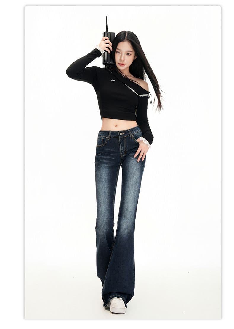 아메리칸 레트로 핫걸 로우 웨이스트 나팔 바지 가을 겨울 몸매 가꾸기 슬림해 보이는 다용도 데님 바닥 청소 바지 아이들 상세 이미지 15