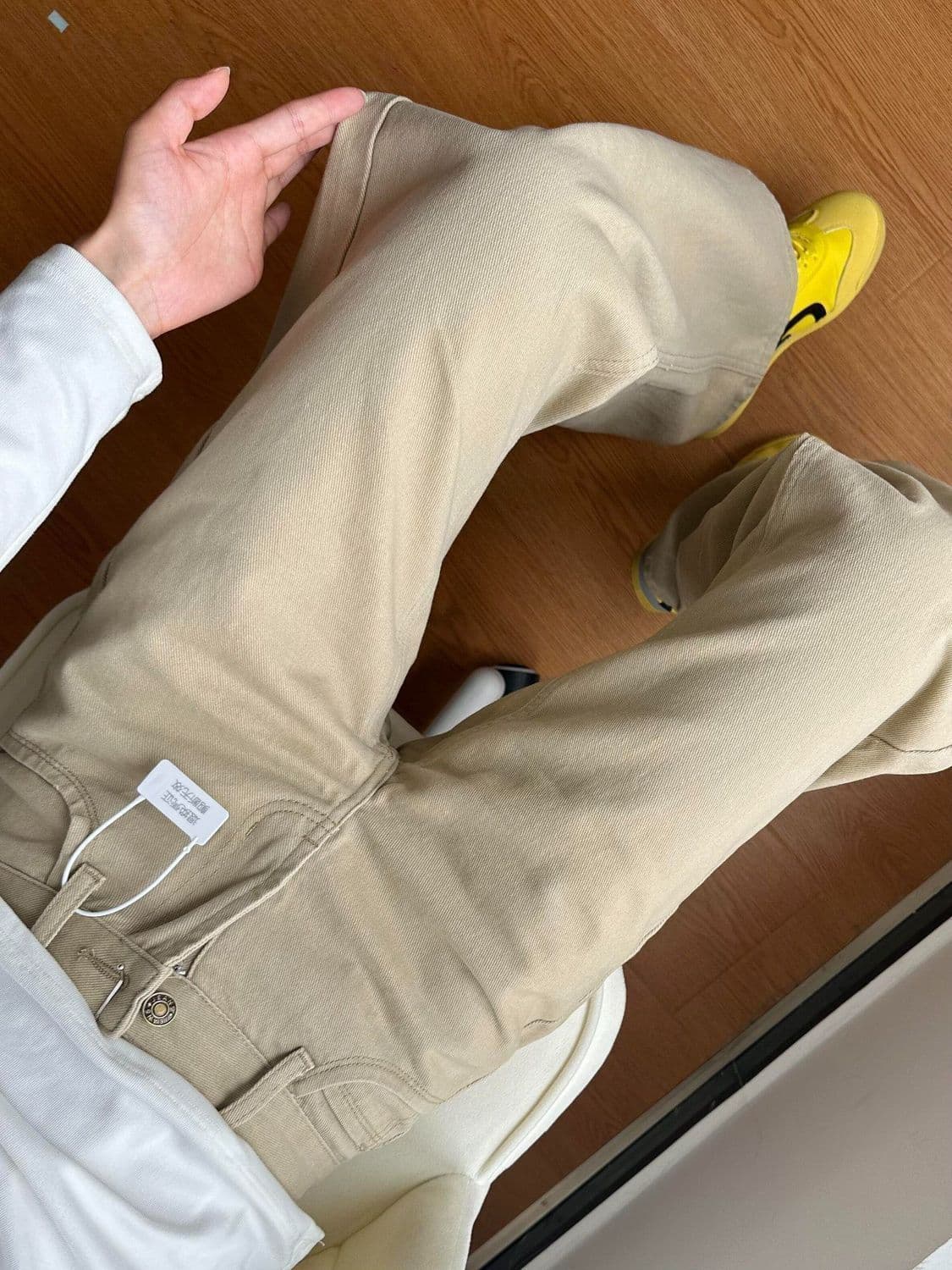 한국 스타일 새로운 작은 키 다용도 카키 색 루즈핏 스트레이트 청바지 여성 레저 로우 웨이스트 ins 마이크로 나팔 바지 상세 이미지 7