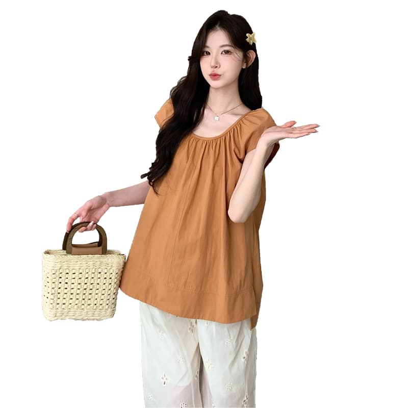 실사 임산부 여름 드레스 Feifei 소매 면 소재 루즈핏 중간 길이 작은 셔츠 2026 여름 새로운 한국 스타일 슬림해 보이는 맨위 이미지 5