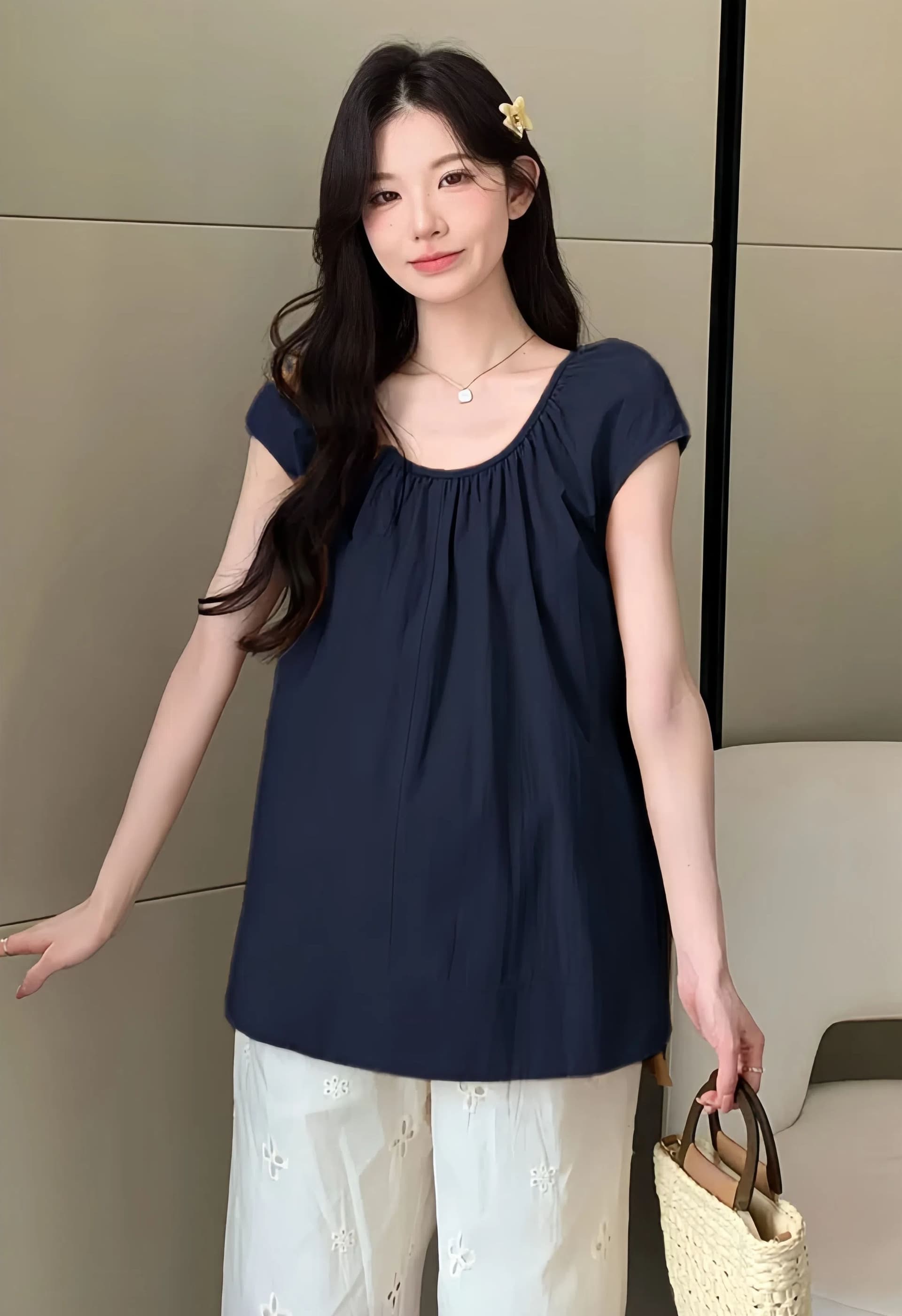 실사 임산부 여름 드레스 Feifei 소매 면 소재 루즈핏 중간 길이 작은 셔츠 2026 여름 새로운 한국 스타일 슬림해 보이는 맨위 상세 이미지 65