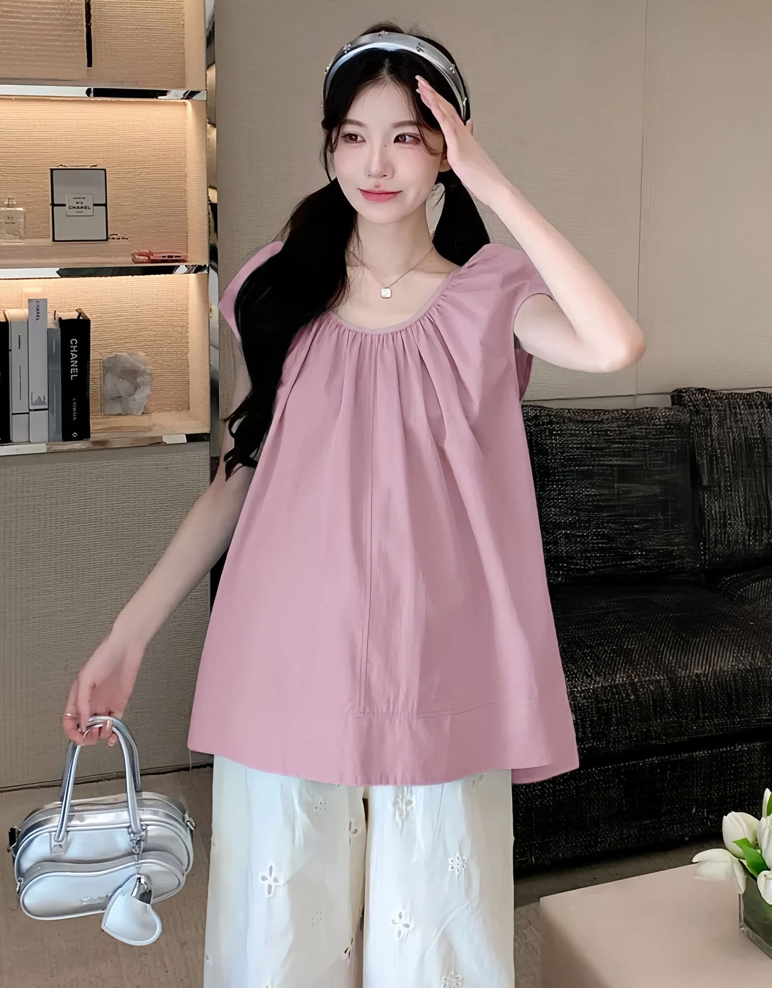 실사 임산부 여름 드레스 Feifei 소매 면 소재 루즈핏 중간 길이 작은 셔츠 2026 여름 새로운 한국 스타일 슬림해 보이는 맨위 상세 이미지 66