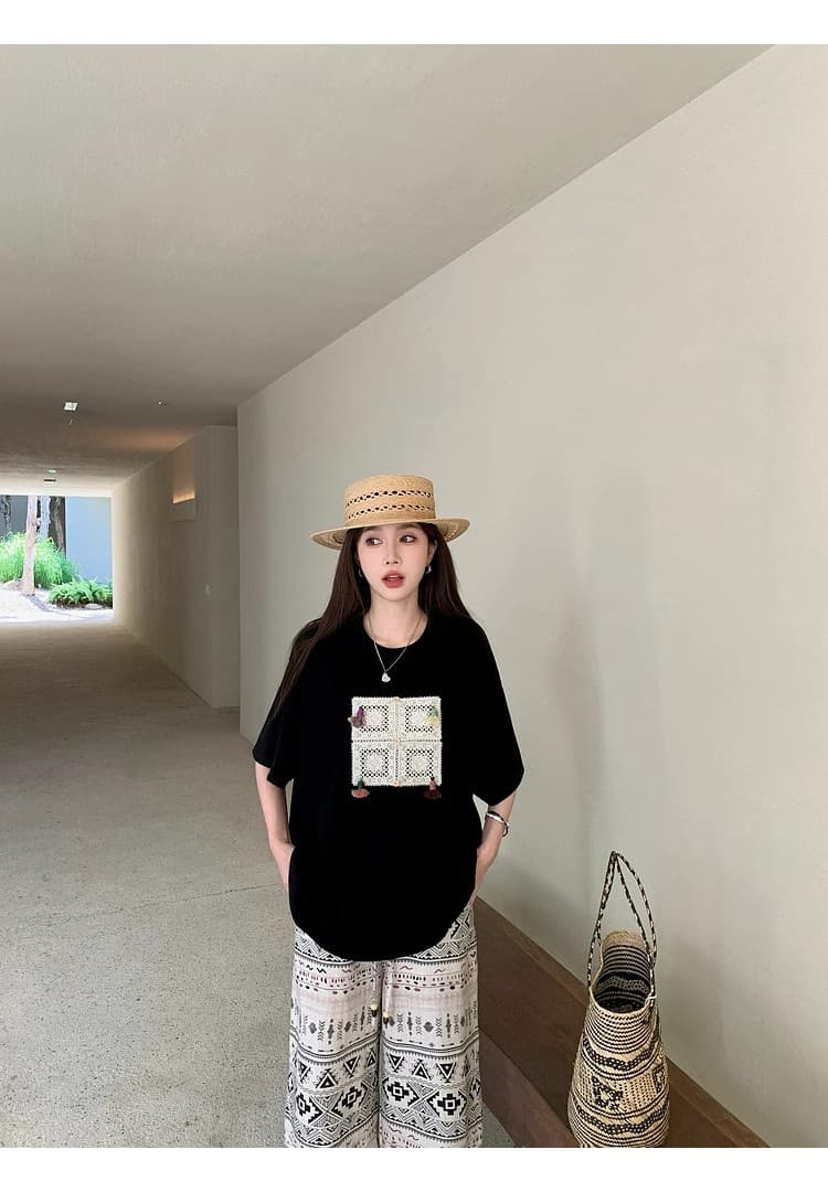 출산 착용 동정 2026 새로운 민족 스타일 레이스 자수 술 티셔츠 출퇴근 다용도 라운드 넥 반팔 맨위 상세 이미지 22