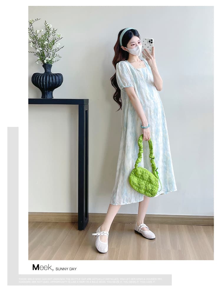 질량 실사 출산 착용 드레스 여름 드레스 2026 새로운 중간 길이 치마 박하 남자 웨이브 홀치기 염색 루즈핏 빅 사이즈 상세 이미지 13