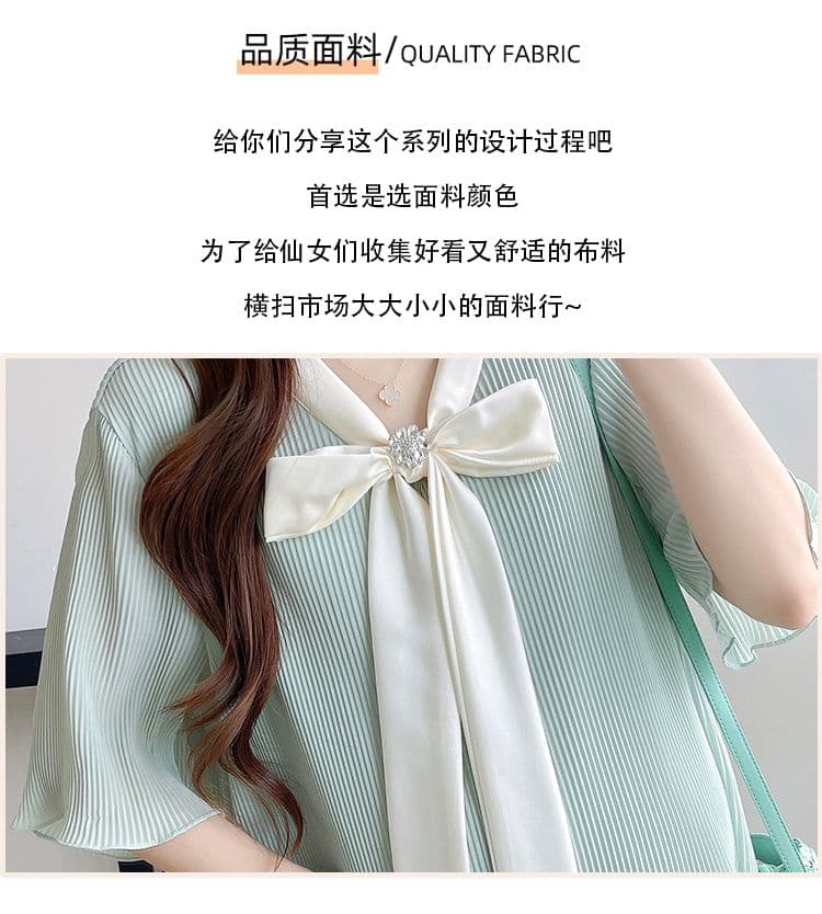 실사 출산 착용 드레스 2026 여름 새로운 쉬폰 리본 나비 매듭 폴딩 임산부 치마 상세 이미지 6