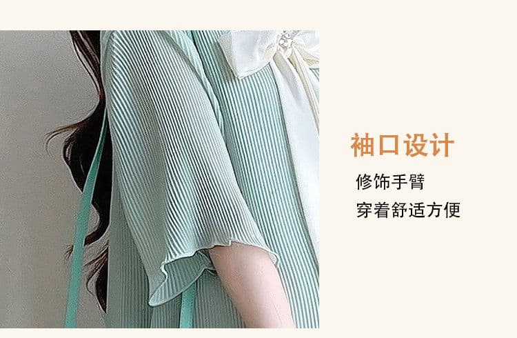 실사 출산 착용 드레스 2026 여름 새로운 쉬폰 리본 나비 매듭 폴딩 임산부 치마 상세 이미지 9