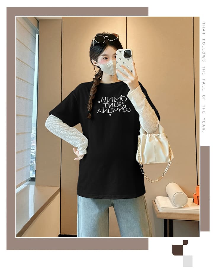 실사 높은 탄력성 순면 임산부 가을 겨울 맨위 2026 새로운 페이크 레이어드 봄 가을 루즈핏 캐주얼 동정 상세 이미지 4