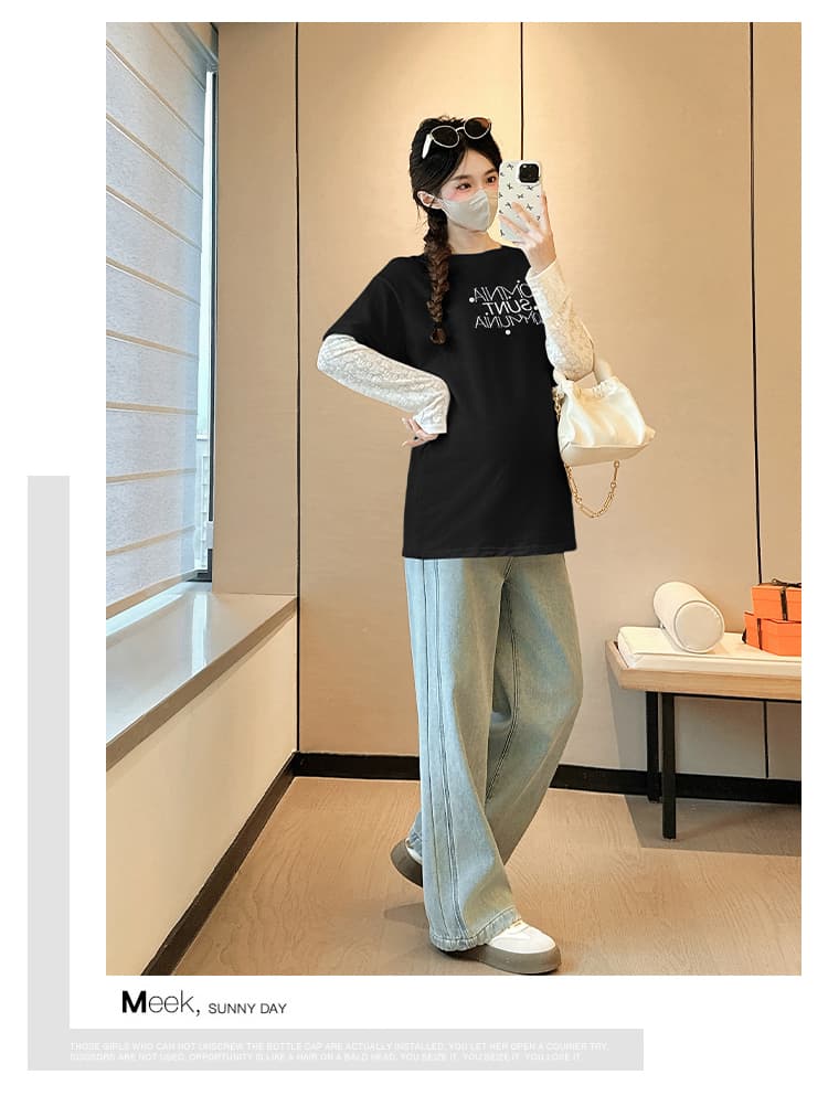 실사 높은 탄력성 순면 임산부 가을 겨울 맨위 2026 새로운 페이크 레이어드 봄 가을 루즈핏 캐주얼 동정 상세 이미지 16