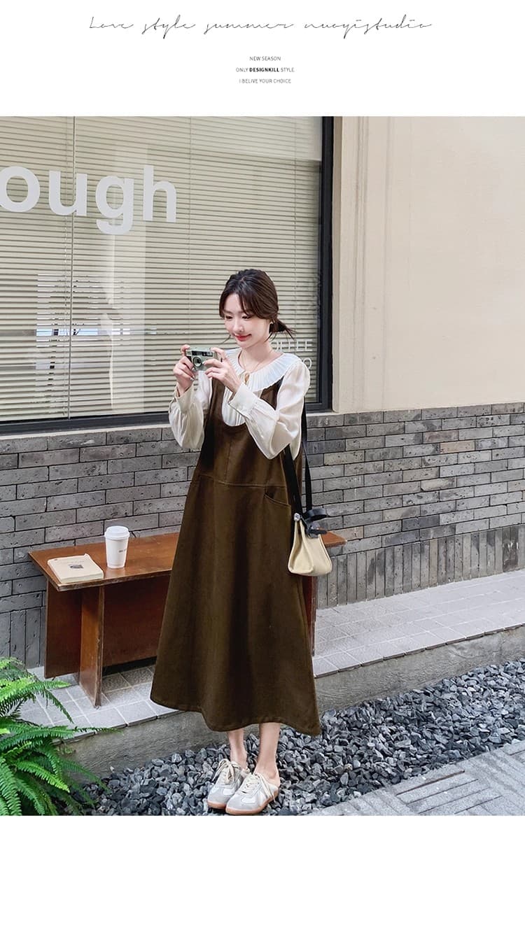 출산 착용 가을 겨울 드레스 2026 새로운 루즈핏 슬림해 보이는 임산부 빅 사이즈 조끼 중간 길이 투피스 세트 상세 이미지 8