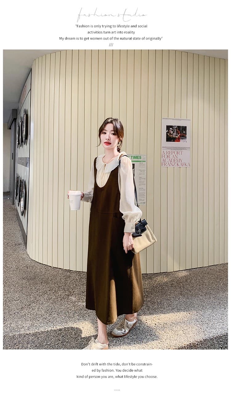 출산 착용 가을 겨울 드레스 2026 새로운 루즈핏 슬림해 보이는 임산부 빅 사이즈 조끼 중간 길이 투피스 세트 상세 이미지 23
