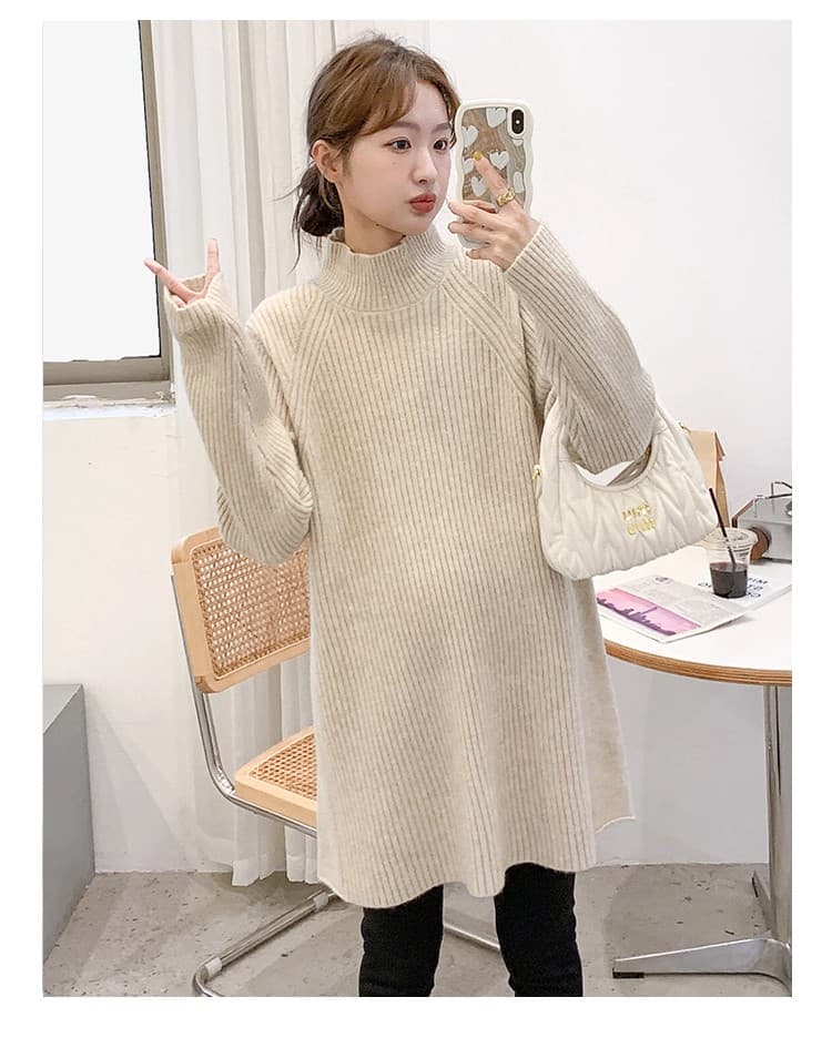 임산부 스웨터 가을 겨울 반하이넥 풀오버 중간 길이 루즈핏 빅 사이즈 느긋한 바람 부드럽다 두꺼운 기본 셔츠 맨위 상세 이미지 41