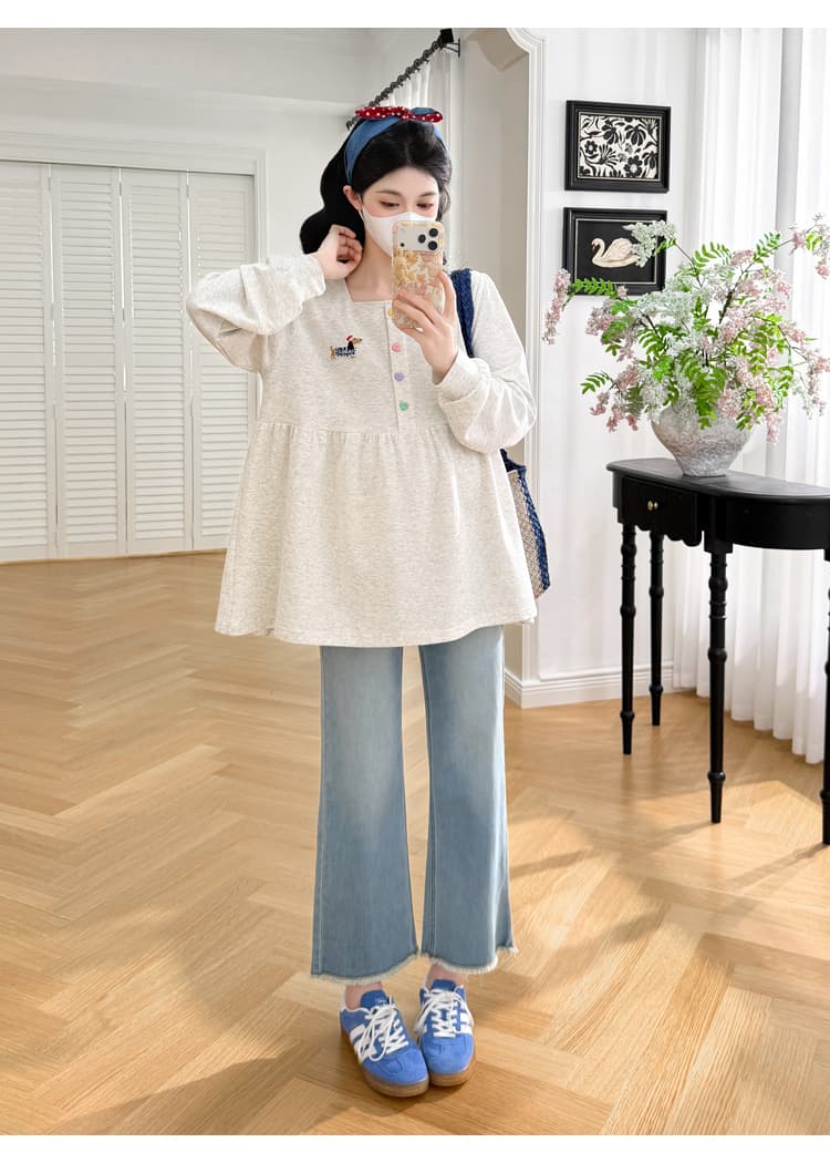 실사 선물 화물 순면 출산 착용 후드티 가을 의상 2026 새로운 단추 자수 작은 말 맨위 티셔츠 루즈핏 상세 이미지 28
