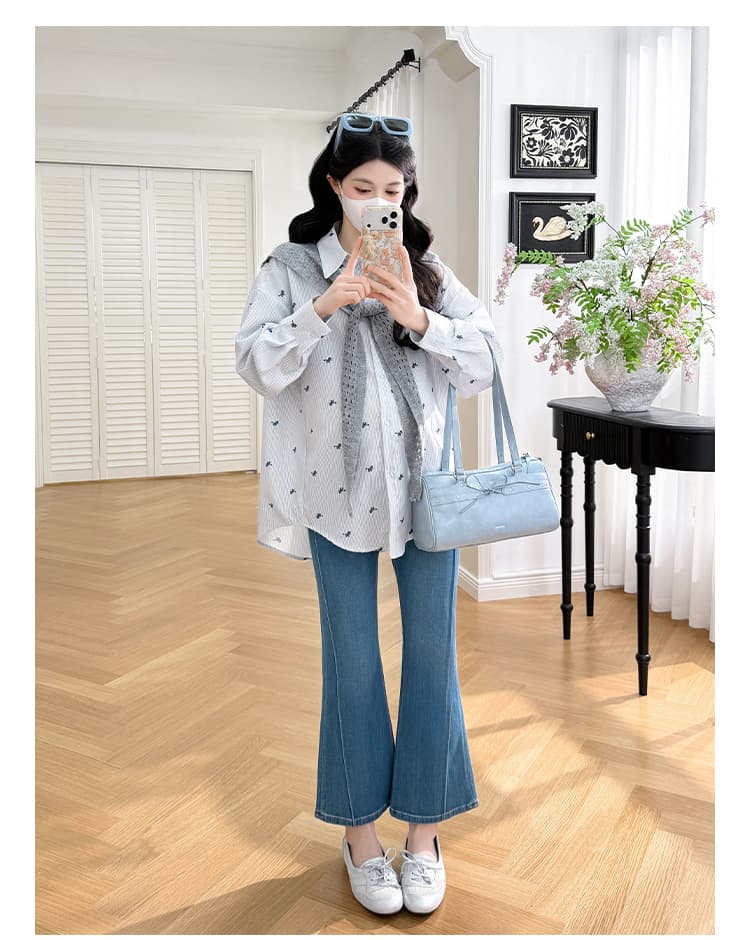 실사 선물 물품 출산 착용 셔츠 가을 의상 2026 새로운 봄 가을 꽃무늬 맨위 숄 투피스 세트 봄 가을 상세 이미지 13