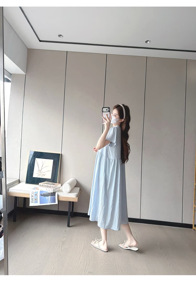 실사 임산부 여름 드레스 드레스 2026 새로운 임산부 여름 중간 길이 슬림해 보이는 드레스 루즈핏 밑단 상세 이미지 15