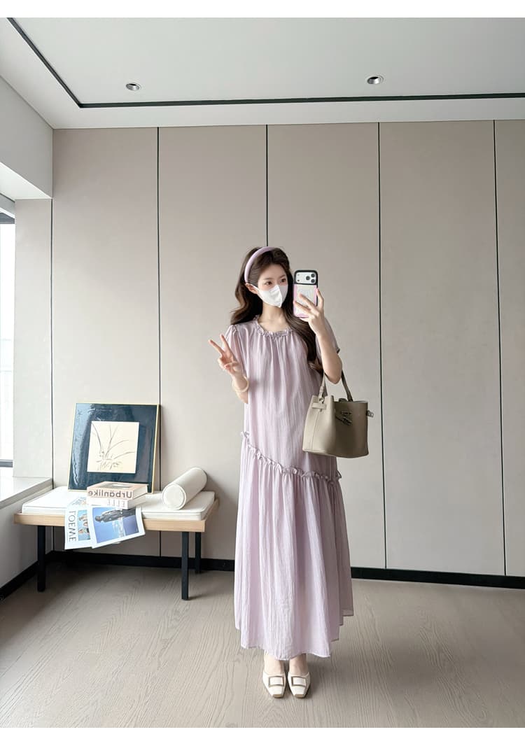 실사 임산부 여름 드레스 드레스 2026 새로운 한국 스타일 중간 길이 루즈핏 임산부 쉬폰 치마 벨트 보내기 상세 이미지 28