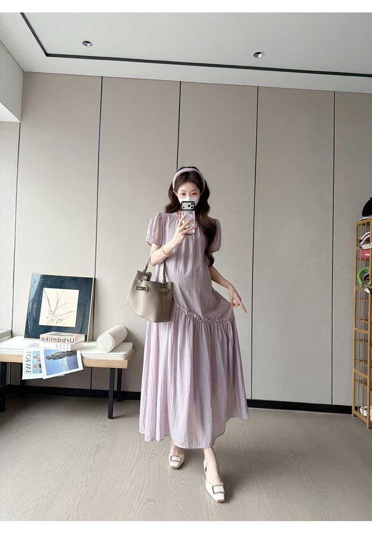 실사 임산부 여름 드레스 드레스 2026 새로운 한국 스타일 중간 길이 루즈핏 임산부 쉬폰 치마 벨트 보내기 상세 이미지 30