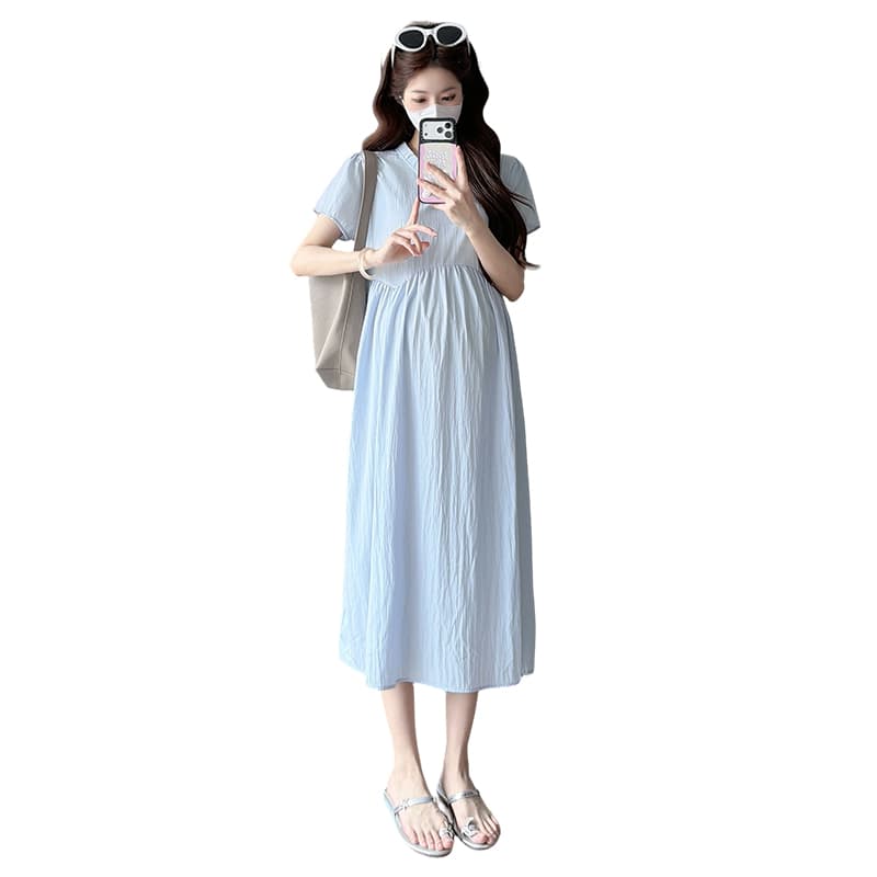 질량 실사 임산부 여름 드레스 드레스 2026 새로운 임산부 여름 중간 길이 임산부 치마 이미지 6