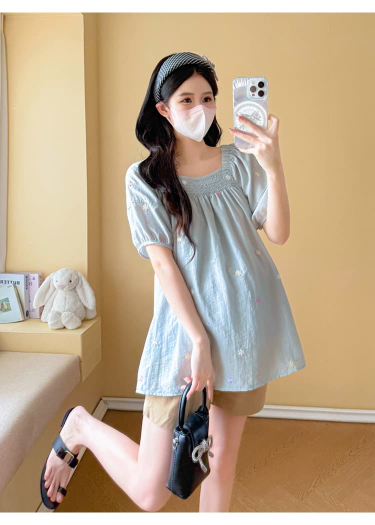 실사 있음 안감 불 투수 출산 착용 셔츠 맨위 여름 드레스 새로운 자수 꽃 쉬폰 셔츠 상세 이미지 34