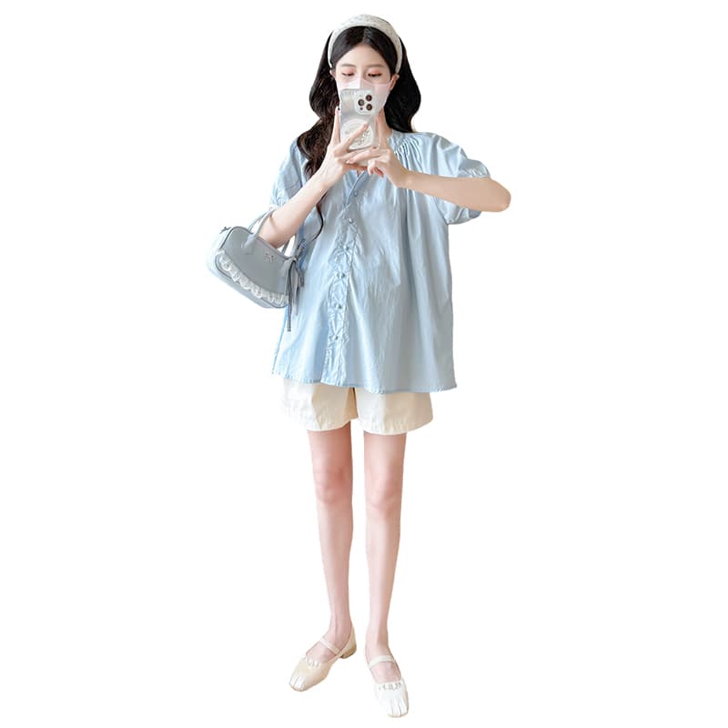 실사 2026 여름 새로운 출산 착용 셔츠 패션 거품 소매 다용도 루즈핏 캐주얼 표지 배 슬림해 보이는 맨위 이미지 6
