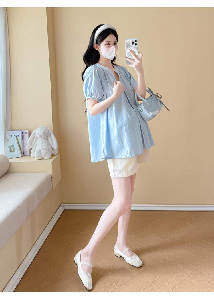 실사 2026 여름 새로운 출산 착용 셔츠 패션 거품 소매 다용도 루즈핏 캐주얼 표지 배 슬림해 보이는 맨위 상세 이미지 23