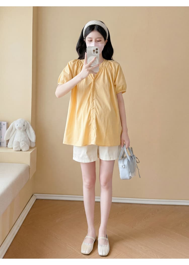 실사 2026 여름 새로운 출산 착용 셔츠 패션 거품 소매 다용도 루즈핏 캐주얼 표지 배 슬림해 보이는 맨위 상세 이미지 30