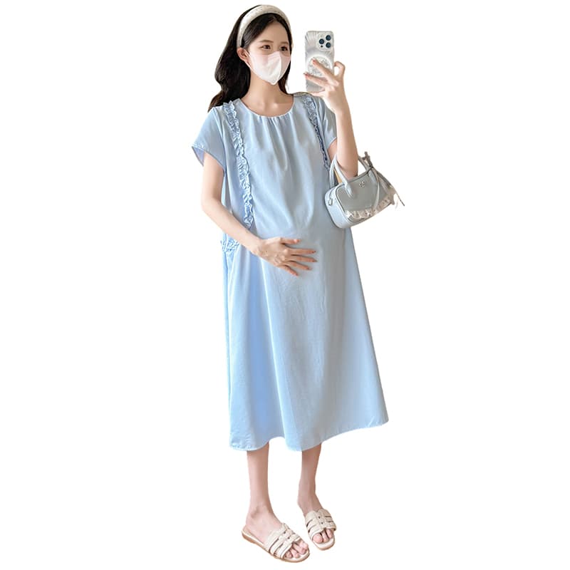 실사 출산 착용 드레스 2026 새로운 여름 느긋한 바람을 피우다 롱 코트 캐주얼 미니멀리즘 임산부 쉬폰 치마 상세 이미지 27