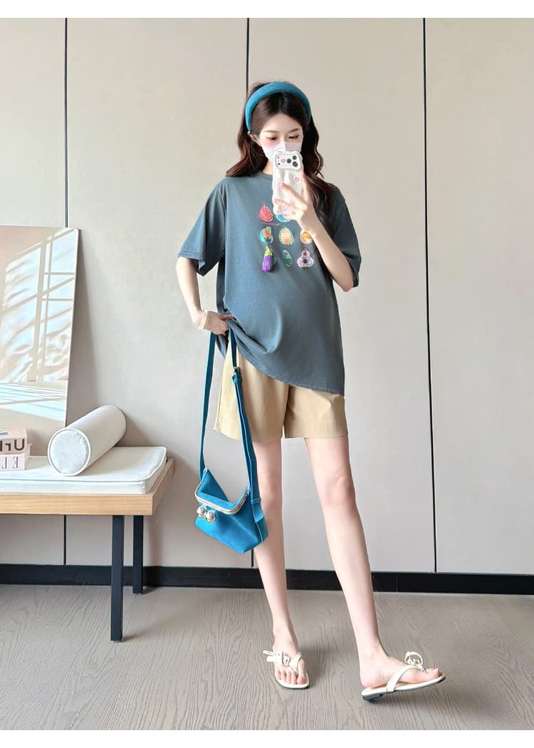 실사 여름 임산부 맨위 2026 새로운 3d 3 차원 연령 감소 외국 가스 한국 스타일 반팔 동정 루즈핏 티셔츠 여성 상세 이미지 33