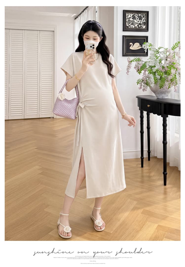 실사 임산부 여름 드레스 그는 벤 바람 캐주얼 드레스 여름 2026 새로운 롱 스커트 여름 표지 배 트임 치마 상세 이미지 10